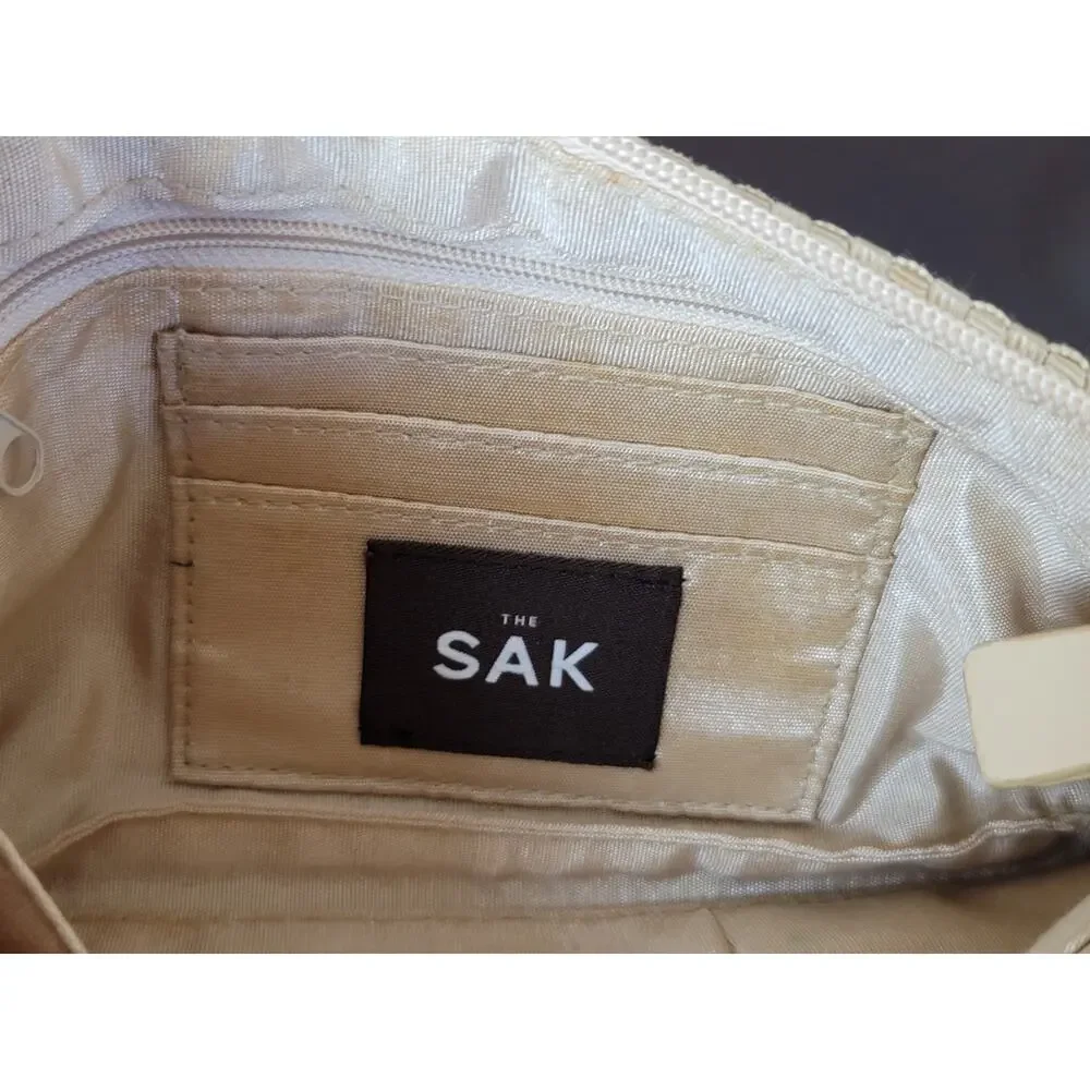 The Sak Small Nylon Woven Cream Bag With Detachable Strap Clutch Or‎ Shoulder